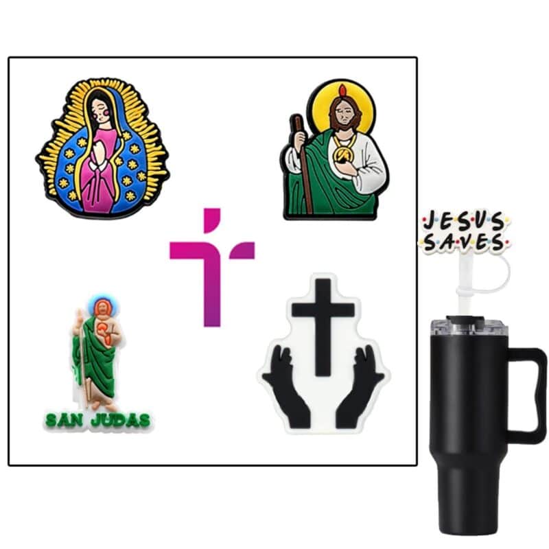 4-in-1 Christianity Style Straw Topper Card Set