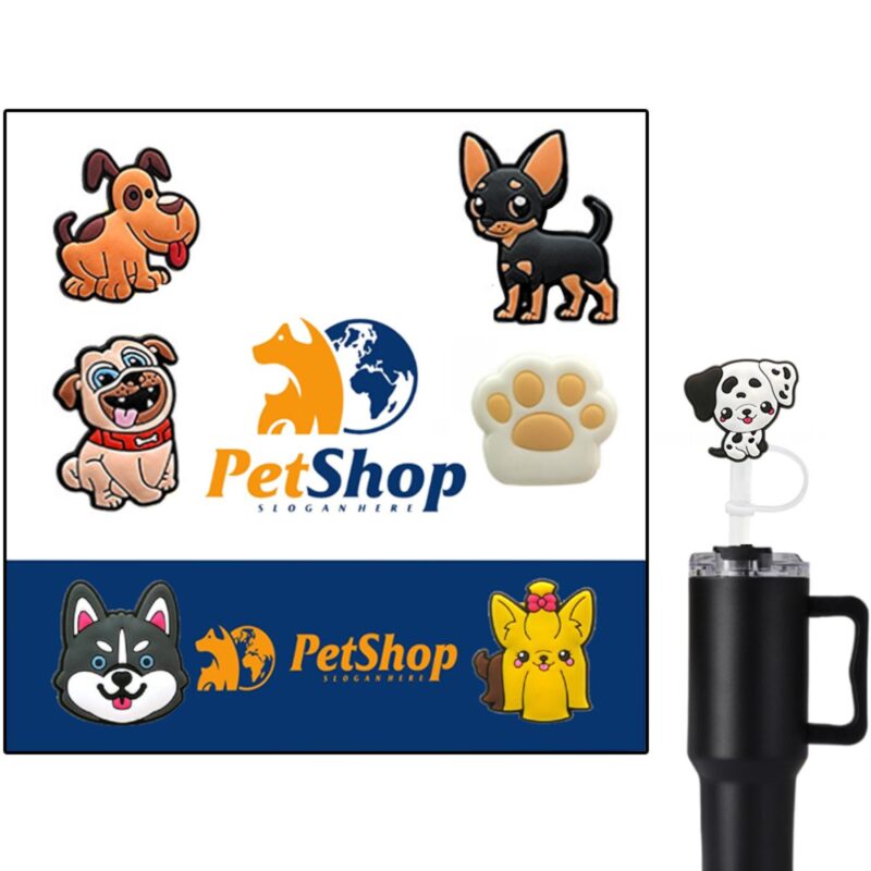 6-in-1 Dog Shaped Straw Topper Card Set