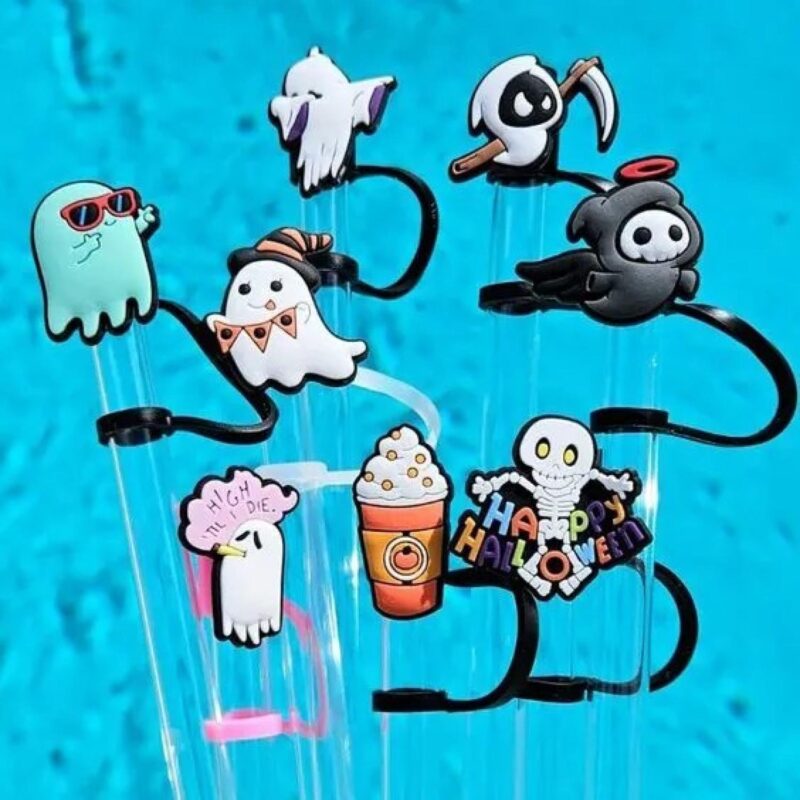 Customized Christmas Halloween Silicone Straw Cover Tumbler Topper - 1