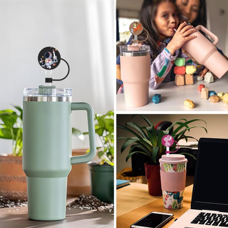 Custom Reusable Silicone Square Round Straw Topper Cover - 3