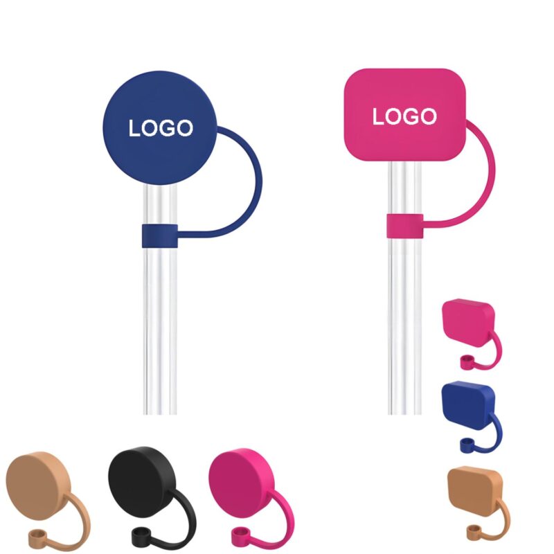 Custom Printed Reusable Silicone Straw Topper Cover 2''x2''