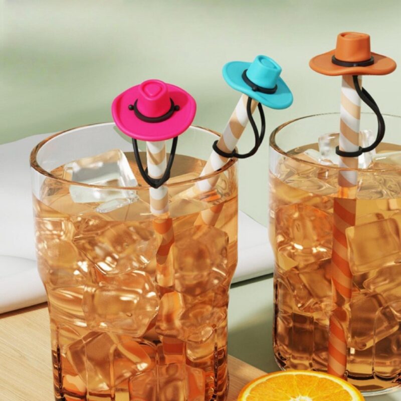 Cowboy Hat Shaped Silicone Straw Topper - 3