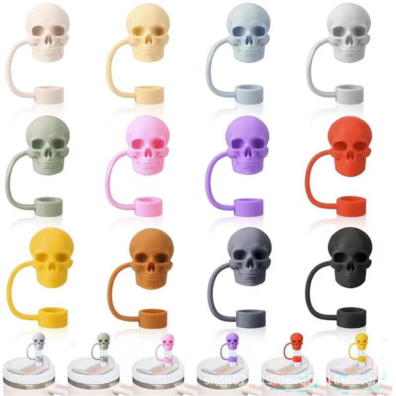 Halloween Silicone Straw Topper - Reusable 3D Ghost Skeleton Dust Cap - 4
