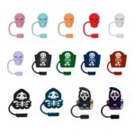 Halloween Silicone Straw Topper - Reusable 3D Ghost Skeleton Dust Cap - 8