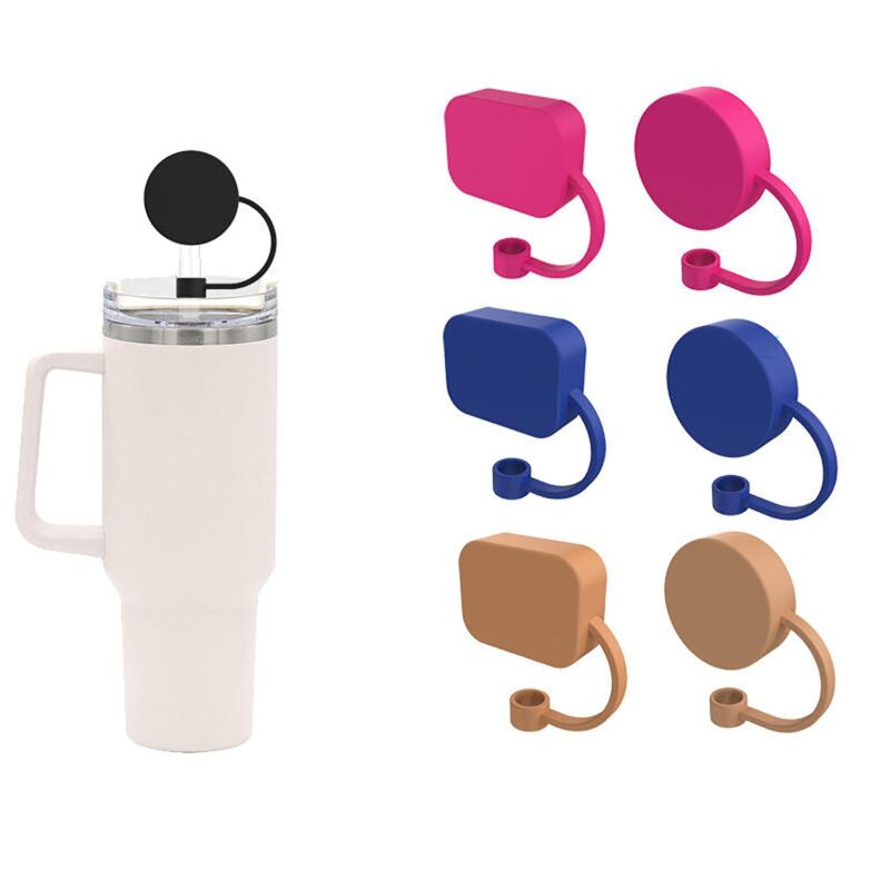 Round Silicone Straw Cover - Reusable Food Grade Dust Cap Topper - 3