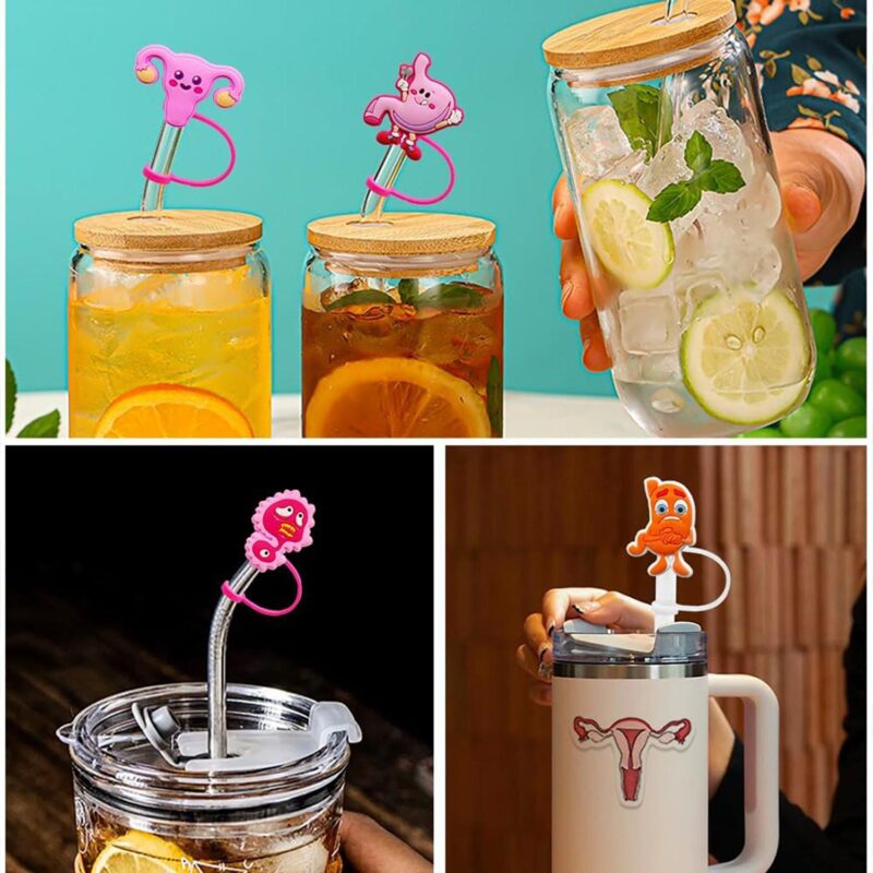 Silicone Straw Cover Cap Dust Plug Decorative Clip - 3