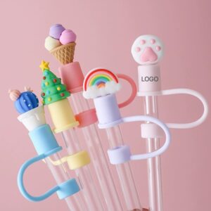 Cartoon Silicone Straw Topper Dust-Proof Reusable Straw Plug Universal Fit Beverage Accessories