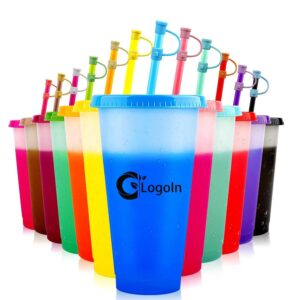 24 oz Reusable Plastic Color Changing Cup with Lid