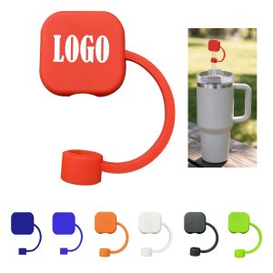 Silicone Straw Topper With Attached Strap