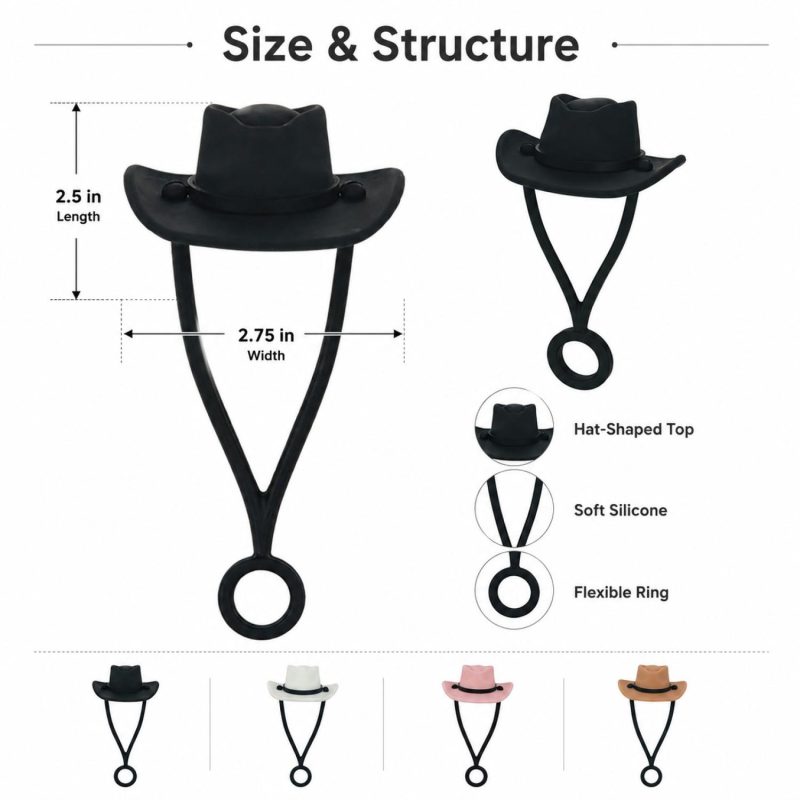 Silicone Cowboy Hat Straw Cover Tumbler Lid Imprintable Beverage Promotion - 1