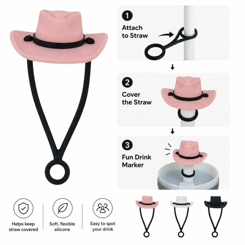 Silicone Cowboy Hat Straw Cover Tumbler Lid Imprintable Beverage Promotion - 3