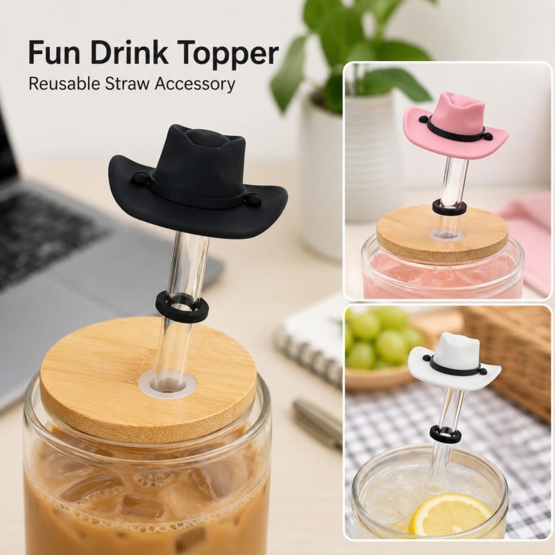 Silicone Cowboy Hat Straw Cover Tumbler Lid Imprintable Beverage Promotion - 4