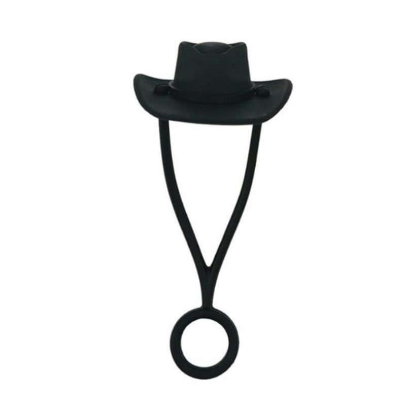 Tethered Silicone Straw Cover in a Cowboy Hat Shape - 2