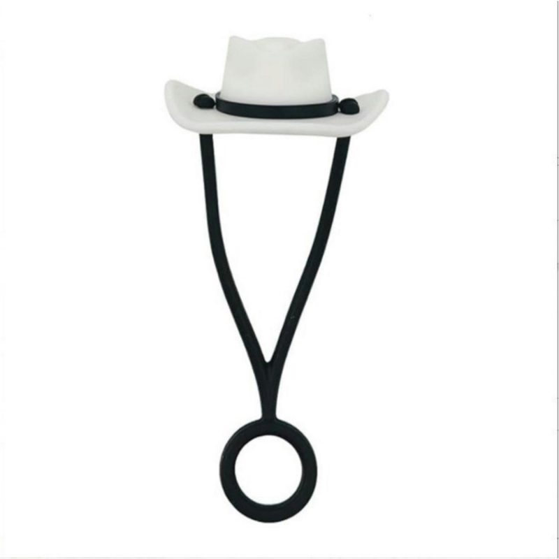 Tethered Silicone Straw Cover in a Cowboy Hat Shape - 4